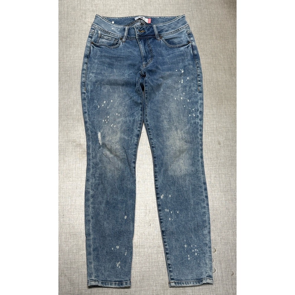 CAbi Beach Splatter Cinch Skinny 5490 Jean‎ Women 8  Denim Distress